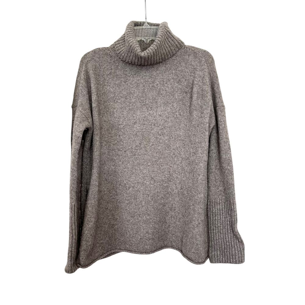 All Saints Tan Silver Metallic Thread Roll Neck Oversized Wool Blend Sweater S